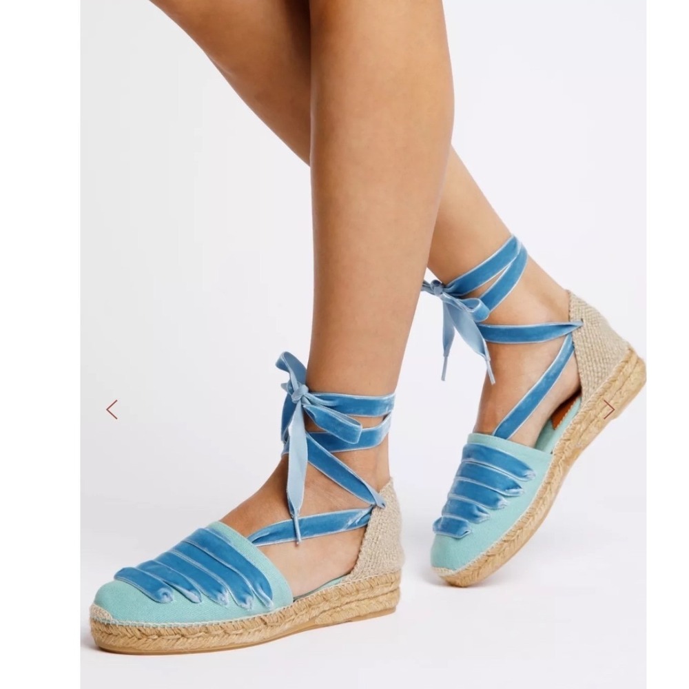 Penelope Chilvers Low Valenciana Dali‎ Espadrilles Sky/Blue Velvet Anthropologie - Picture 13 of 13